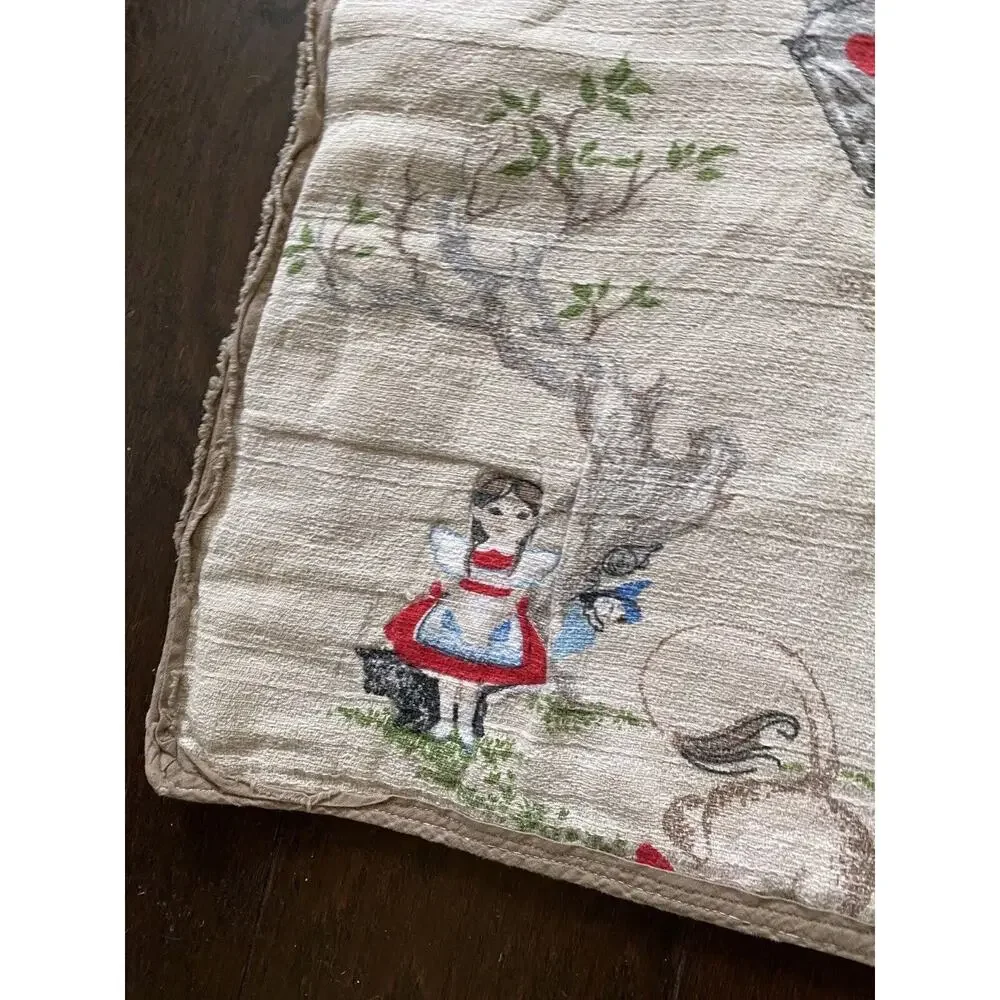 Vtg Wizard Of Oz Blanket Barkcloth Dorothy Toto Scarecrow Lion 40